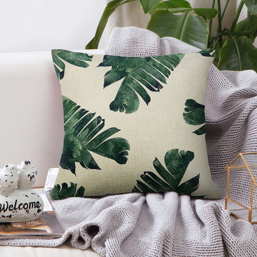 Green Plant Cushion Cover Waterproof Green Printed