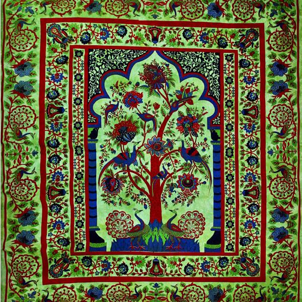 Green Tree of Life Peacock Tapestry