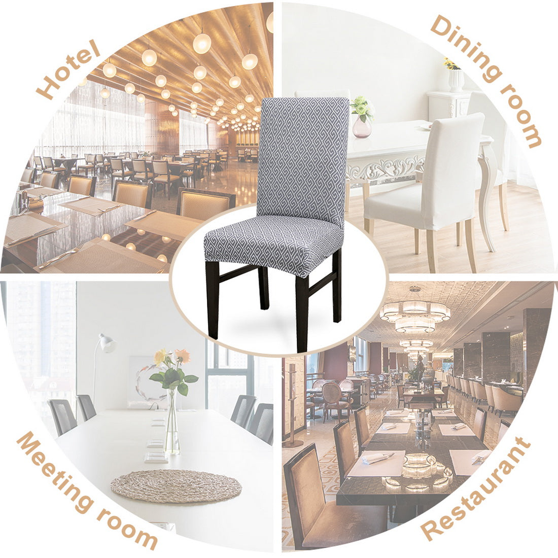 Grey Printed Chair Cover Universal Size Seat Chair