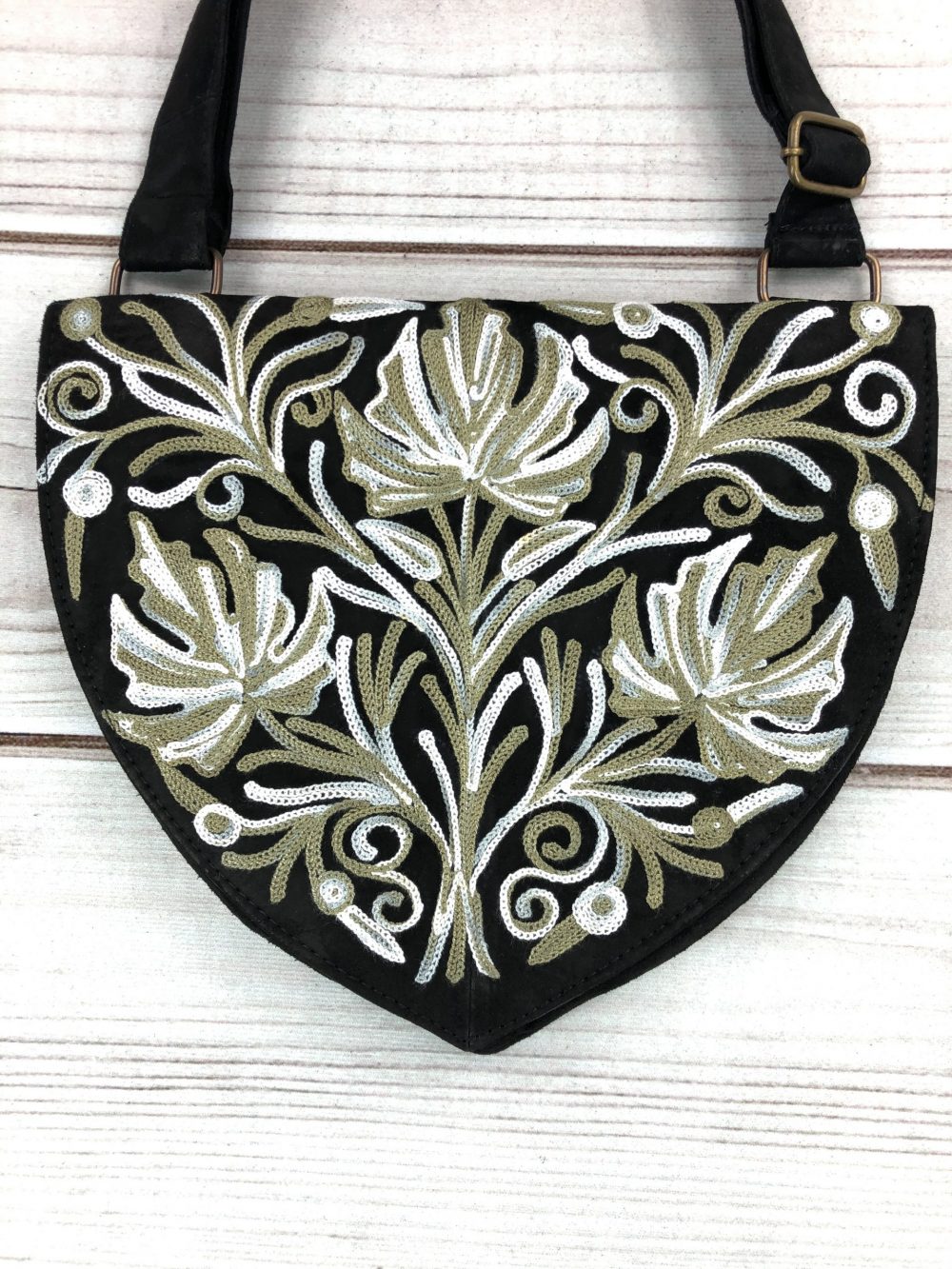 Handmade Suede Embroidered Heart Shaped Bag