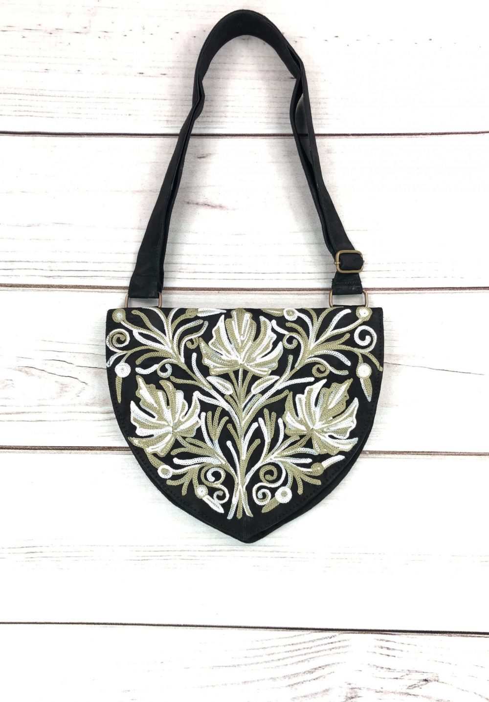 Handmade Suede Embroidered Heart Shaped Bag