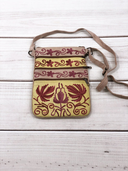 Suede Embroidered Five Zipper Cross-Body Bag