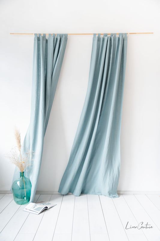 Greyish Mint linen curtain with tabs