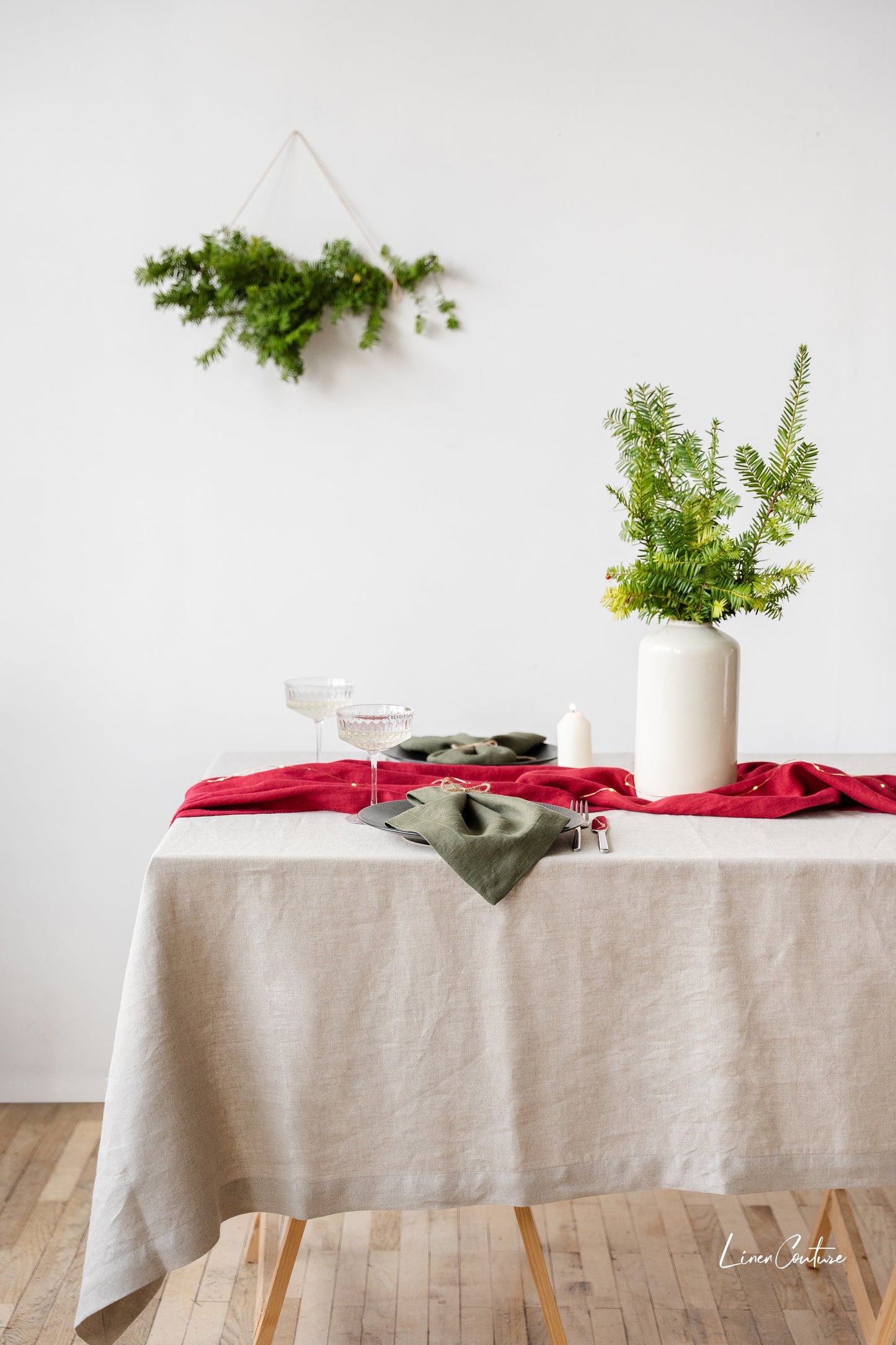 Christmas Moss Green Linen Dinner Napkins