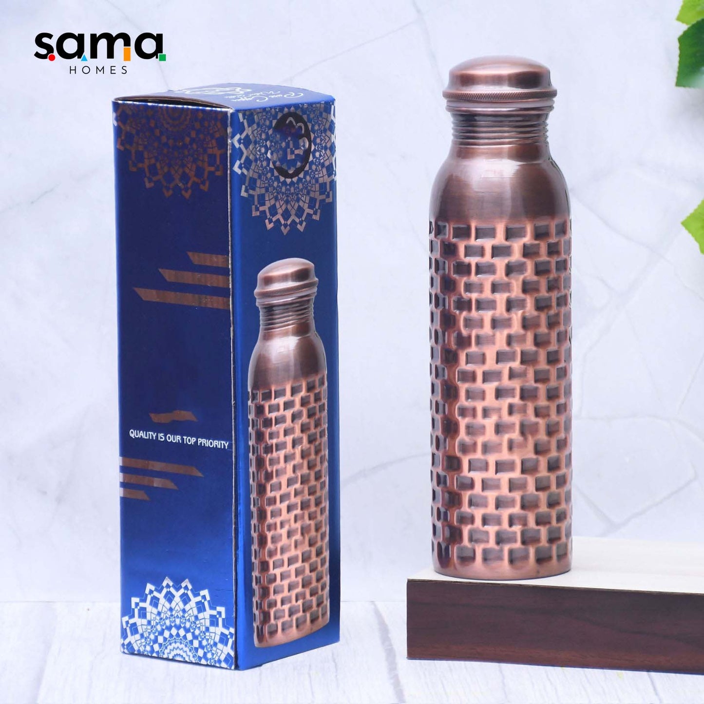 Pure Copper Water Bottle Antique Brick Design Capacity 1000ML