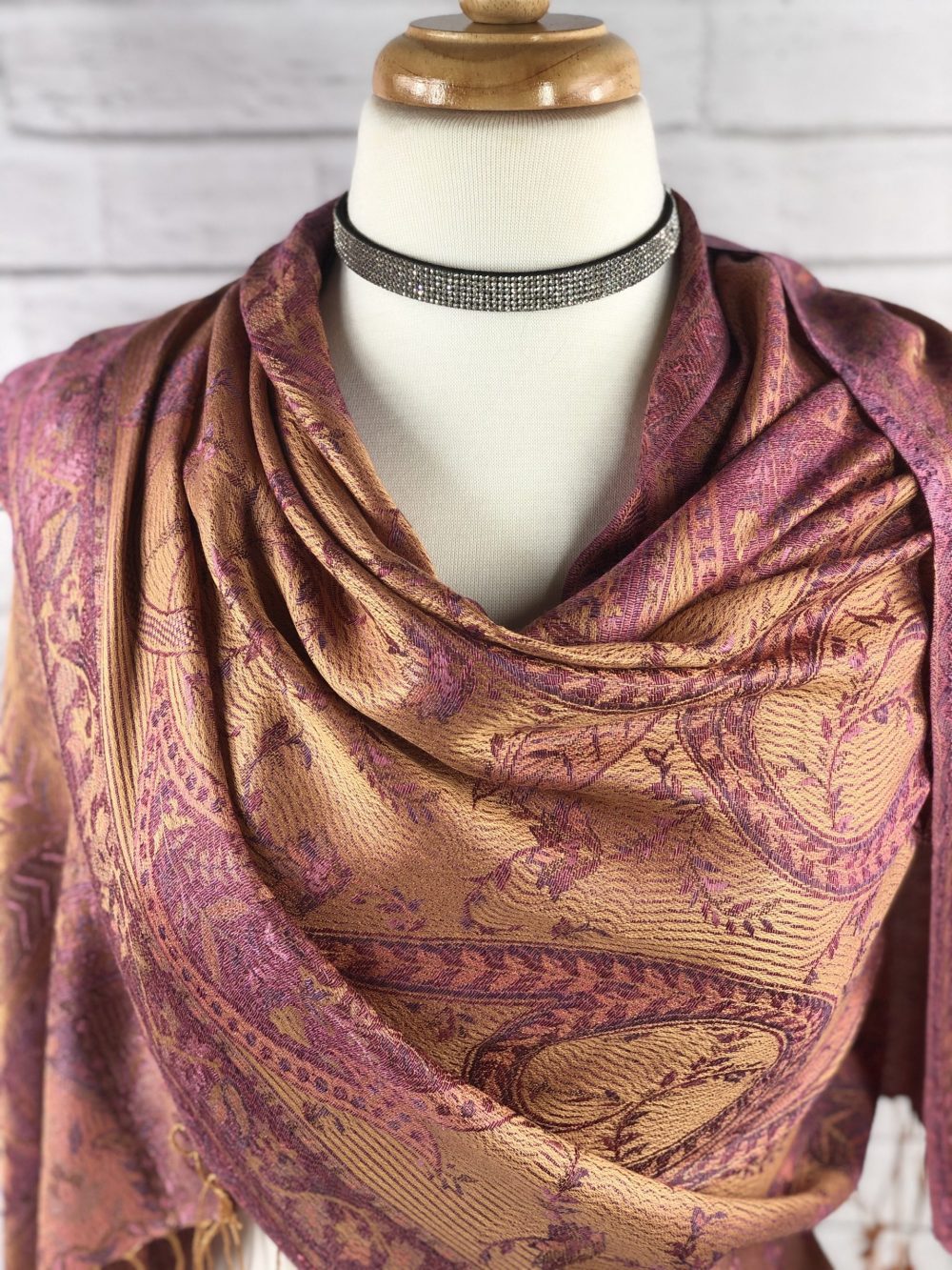 Coral Modal Jamawar Pashmina Scarf