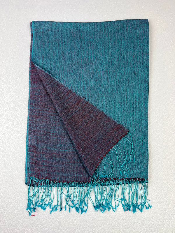 Teal Two Tone Wool And Silk Blend Scarf