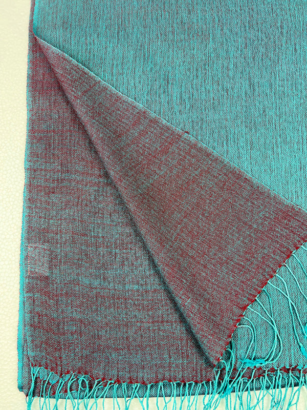 Teal Two Tone Wool And Silk Blend Scarf