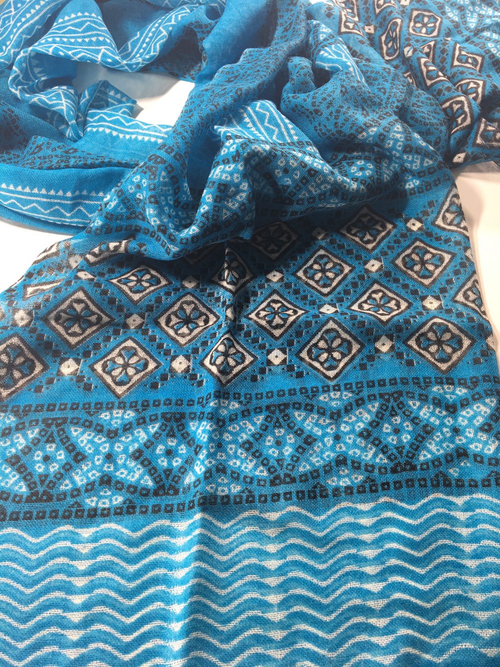 Turquoise Hand Painted Wool And Silk Blend Scarf