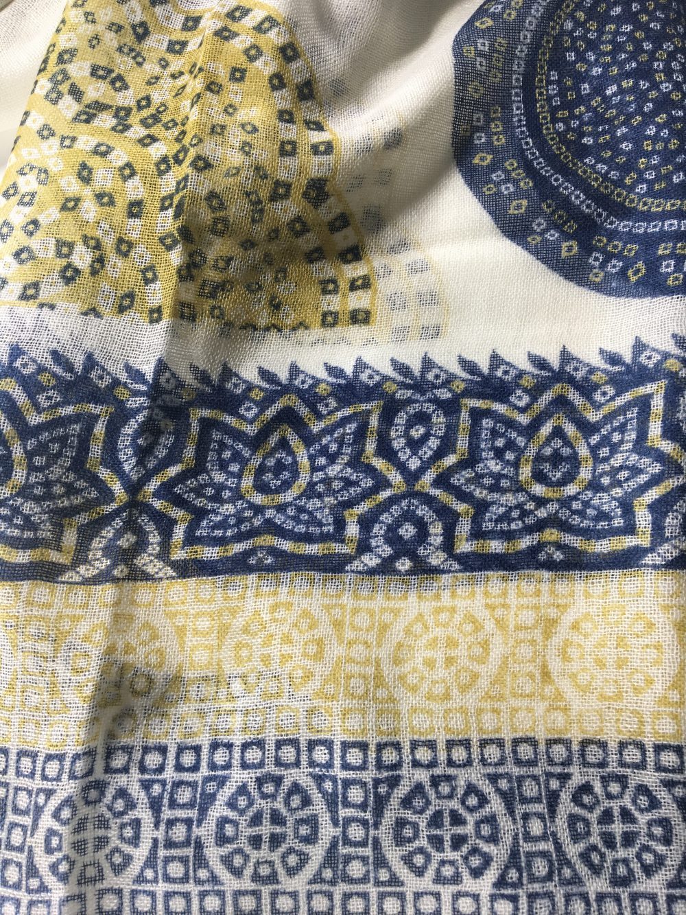 Yellow and Blue Hand Painted Wool And Silk Blend Scarf