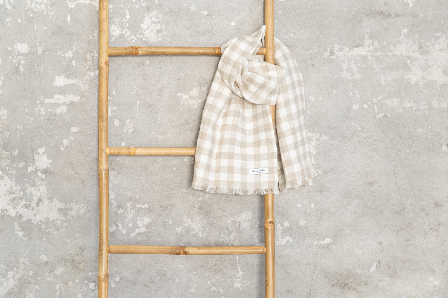 Natural and White Check linen scarf