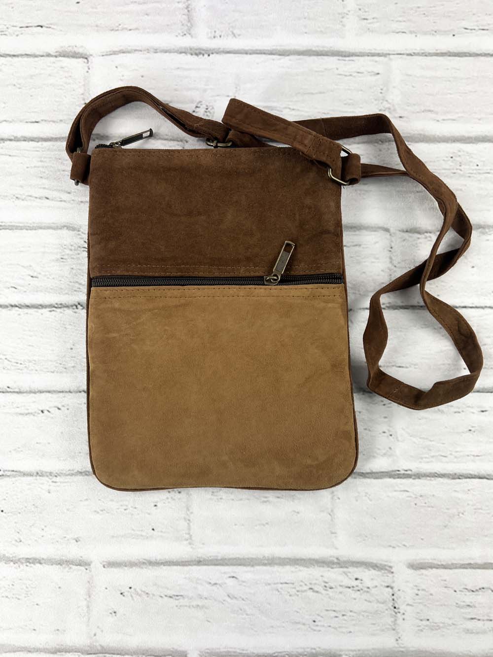 Suede Embroidered Five Zipper Cross-Body Bag