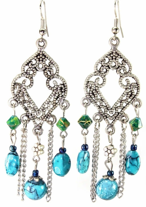 Filigree Open Work & Marbled Beaded Earrings