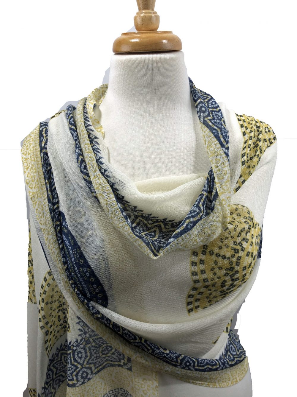 Yellow and Blue Hand Painted Wool And Silk Blend Scarf