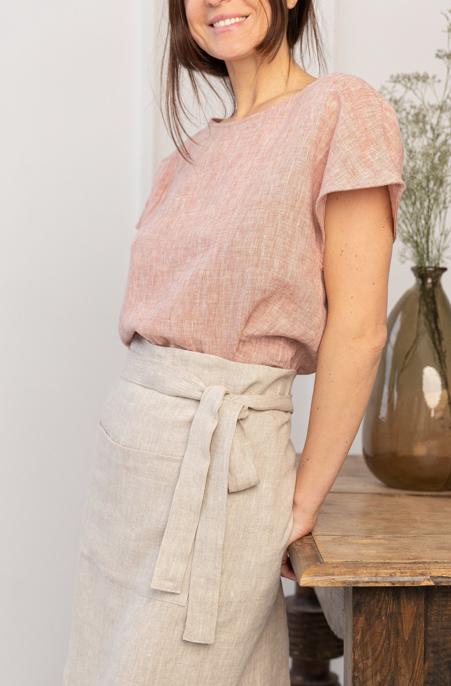 Pastel Plum linen waist apron