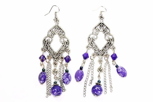Filigree Open Work & Marbled Beaded Earrings