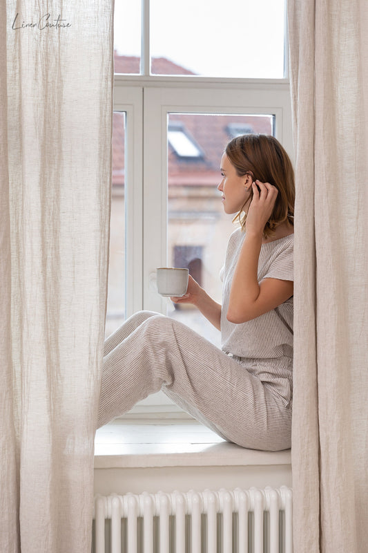 Natural light linen curtain with rod pocket