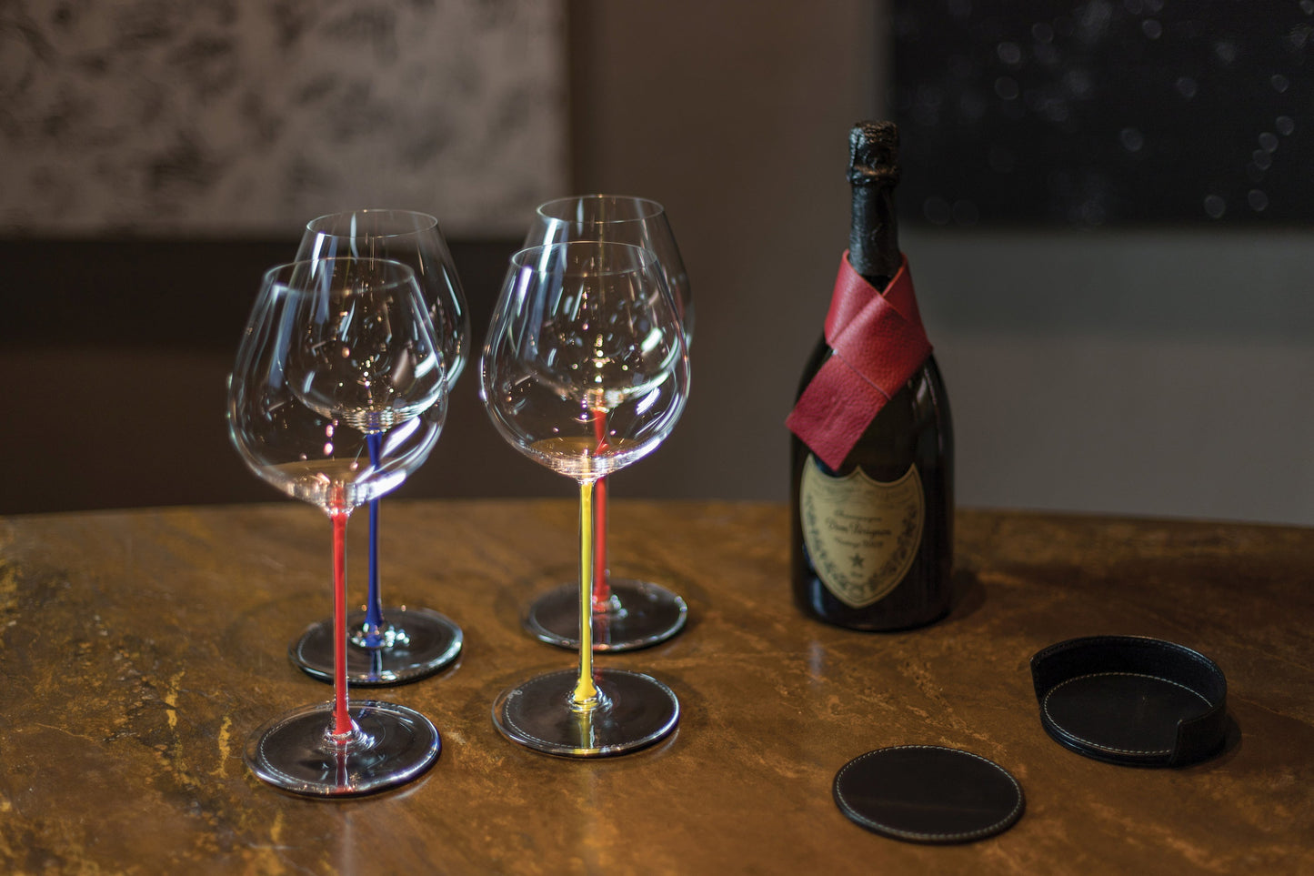 K0007AB | Set Sotto Bicchieri da 6 pezzi in Vera Pelle pieno fiore,