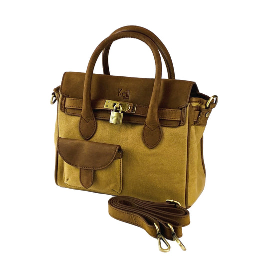 K0042BACB | Borsa a Mano Mini in Canvas/Vera Pelle Made in Italy.