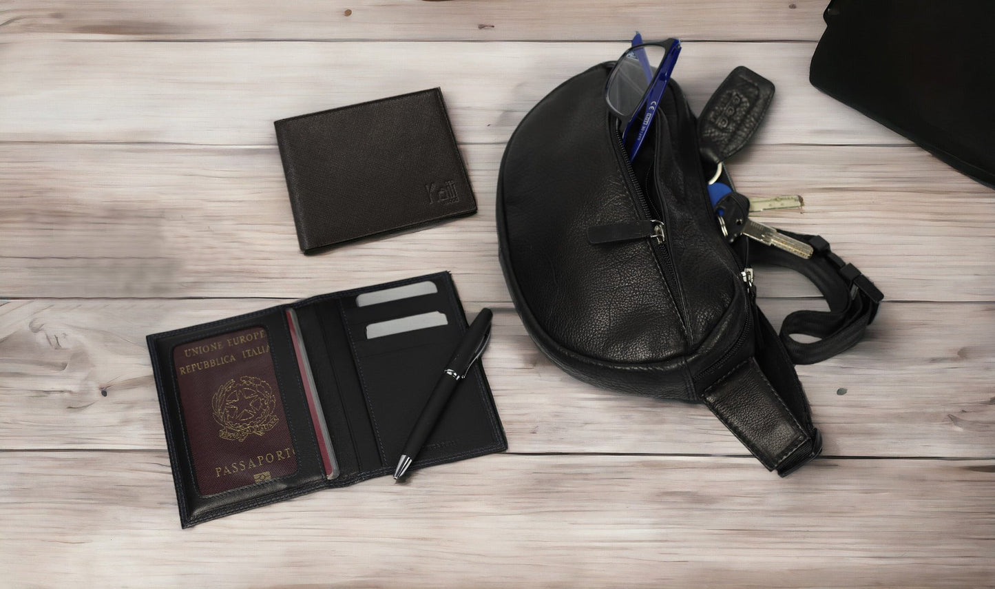 K10222AB | Porta Documenti + Passaporto in Vera Pelle pieno fiore, con