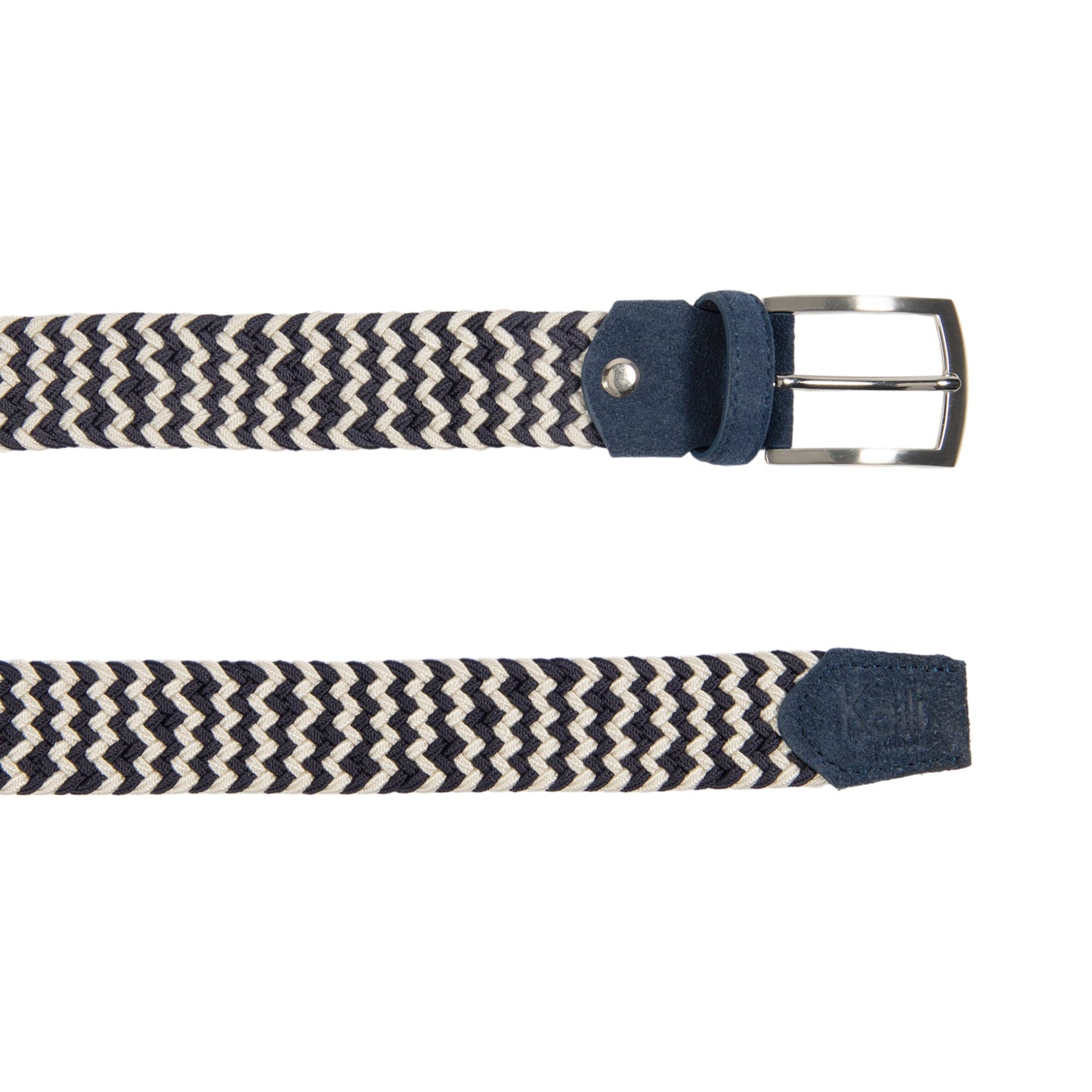 K4004JB | Cintura Intrecciata in Elastico/Pelle. Colore Blu/Ecrù.