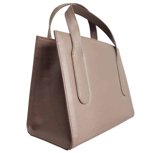 Large Pebbled Calf Leather Tote Taupe