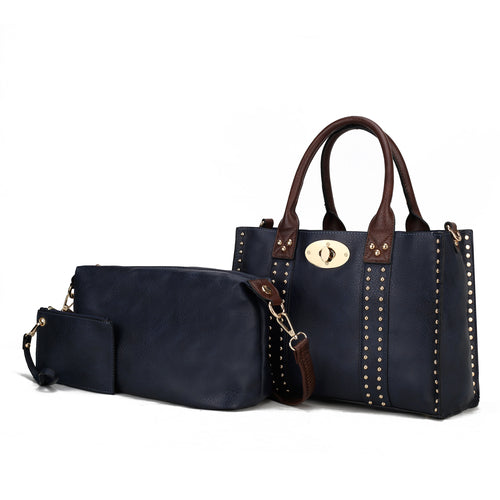 Elissa 3 pc Set Satchel Handbag with Pouch & Coin Purse