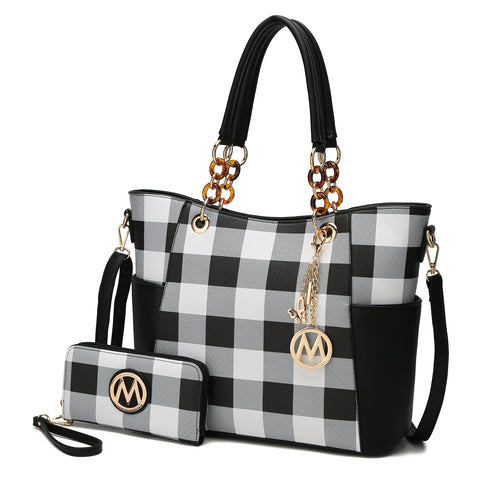 MKF Collection Mariely Checker Tote Handbag & Wallet Set by Mia K