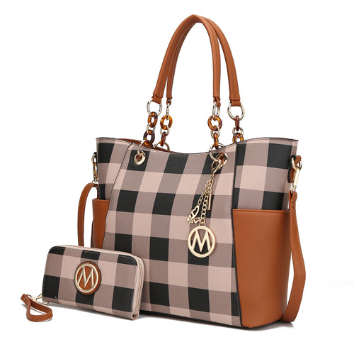 MKF Collection Mariely Checker Tote Handbag & Wallet Set by Mia K