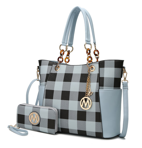 MKF Collection Mariely Checker Tote Handbag & Wallet Set by Mia K