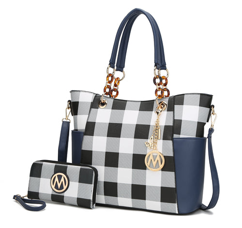 MKF Collection Mariely Checker Tote Handbag & Wallet Set by Mia K