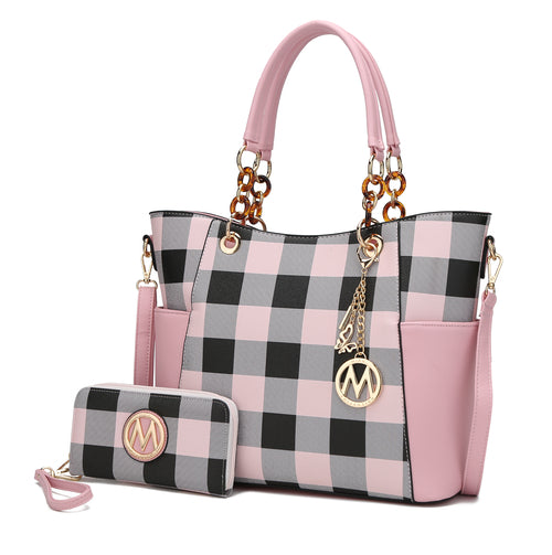 MKF Collection Mariely Checker Tote Handbag & Wallet Set by Mia K
