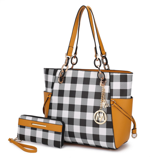 Yale Checkered Tote Bag with Wallet