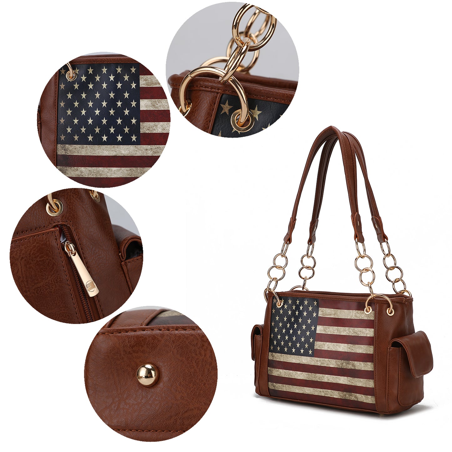 Alaina Vegan Leather Women Flag Shoulder Bag