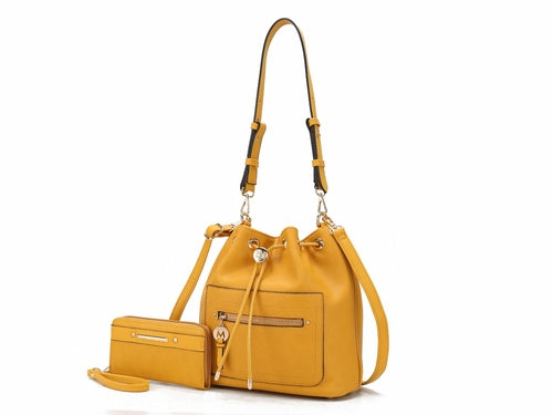 Larissa Vegan Leather Women Bucket Bag with Wallet