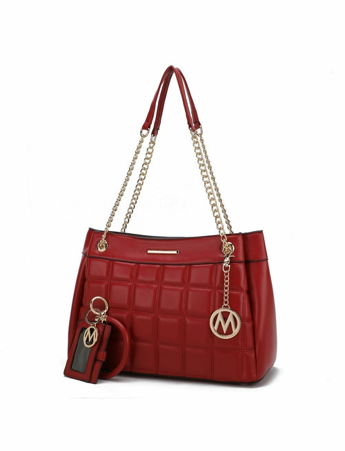 Mabel Quilted Vegan Leather Women Shoulder Bag with Bracelet Keychain