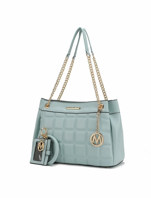 Mabel Quilted Vegan Leather Women Shoulder Bag with Bracelet Keychain