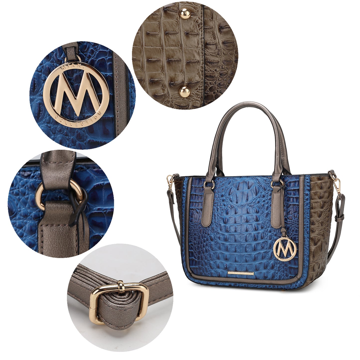 Bonnie Faux Crocodile Embossed Vegan Leather Women Satchel with Wallet