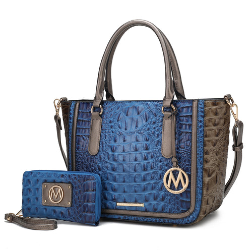 Bonnie Faux Crocodile Embossed Vegan Leather Women Satchel with Wallet