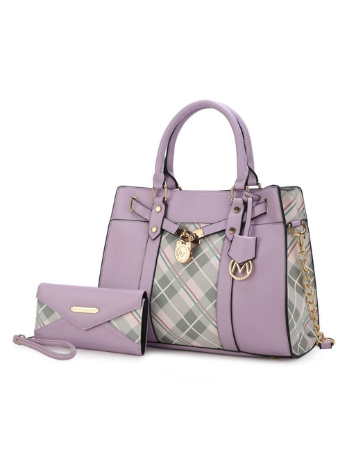 Christine Plaid Vegan Leather Satchel Bag with Wallet