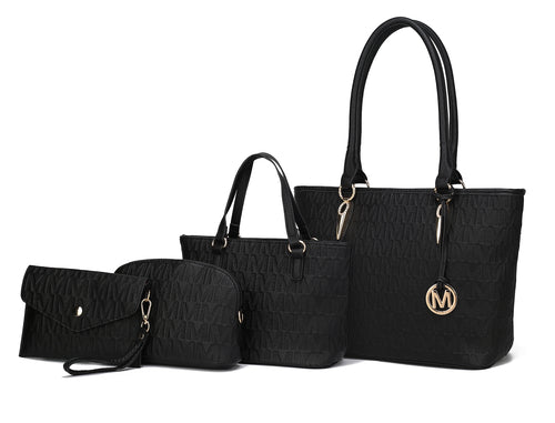 Edelyn embossed M Signature 4 PCS Tote Set