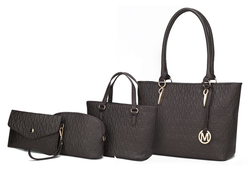 Edelyn embossed M Signature 4 PCS Tote Set