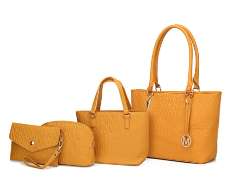 Edelyn embossed M Signature 4 PCS Tote Set