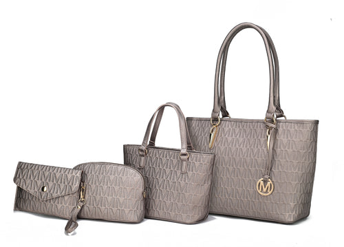 Edelyn embossed M Signature 4 PCS Tote Set
