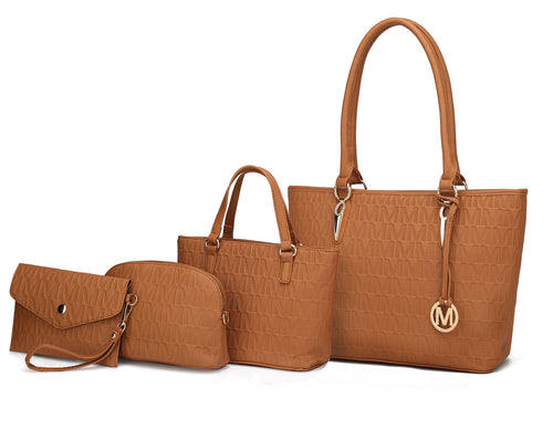 Edelyn embossed M Signature 4 PCS Tote Set