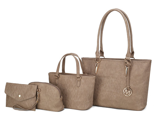 Edelyn embossed M Signature 4 PCS Tote Set