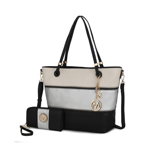 Vallie Color-Block Vegan Leather Women Tote Bag with Matching Wallet
