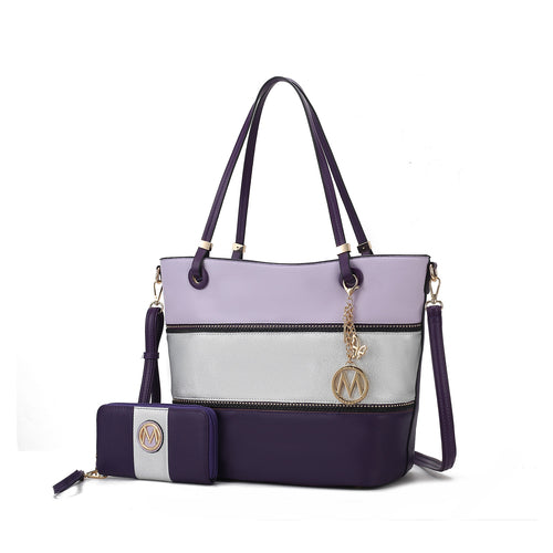 Vallie Color-Block Vegan Leather Women Tote Bag with Matching Wallet