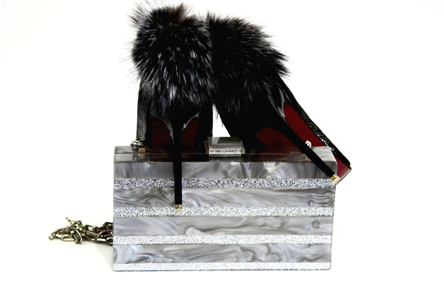 Marble Silver Stripe Box Clutch