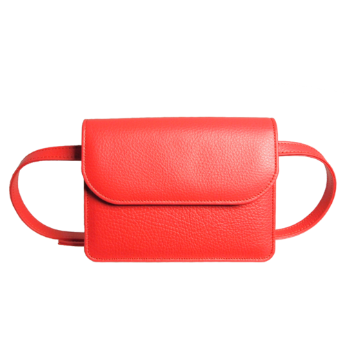 Pebbled Calf Leather Belt Pouch Coral